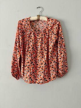Floral Peasant Blouse in Orange - Women's Top